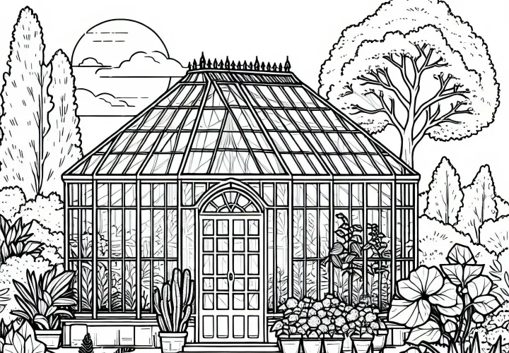 Dessin à colorier de maison en verre gratuit