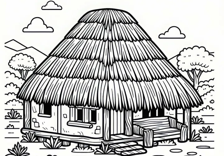Gratuit modèle de coloriage de hutte en argile à imprimer et à colorier