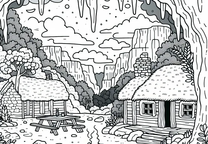 Modèle de coloriage d'appartement dans une grotte gratuit