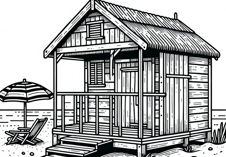 Gambar Mewarnai Gubuk Pantai Gratis