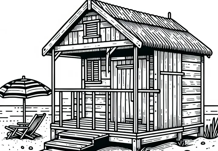 Dessin à colorier de cabane de plage gratuit