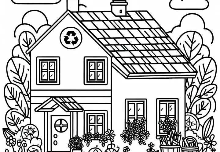 Image à colorier de maison écologique gratuit