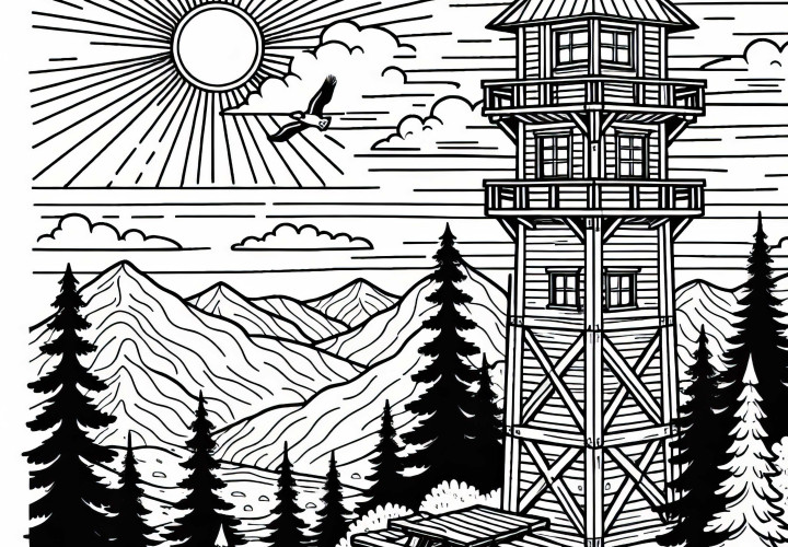 Desenho para colorir de torre de observação grátis