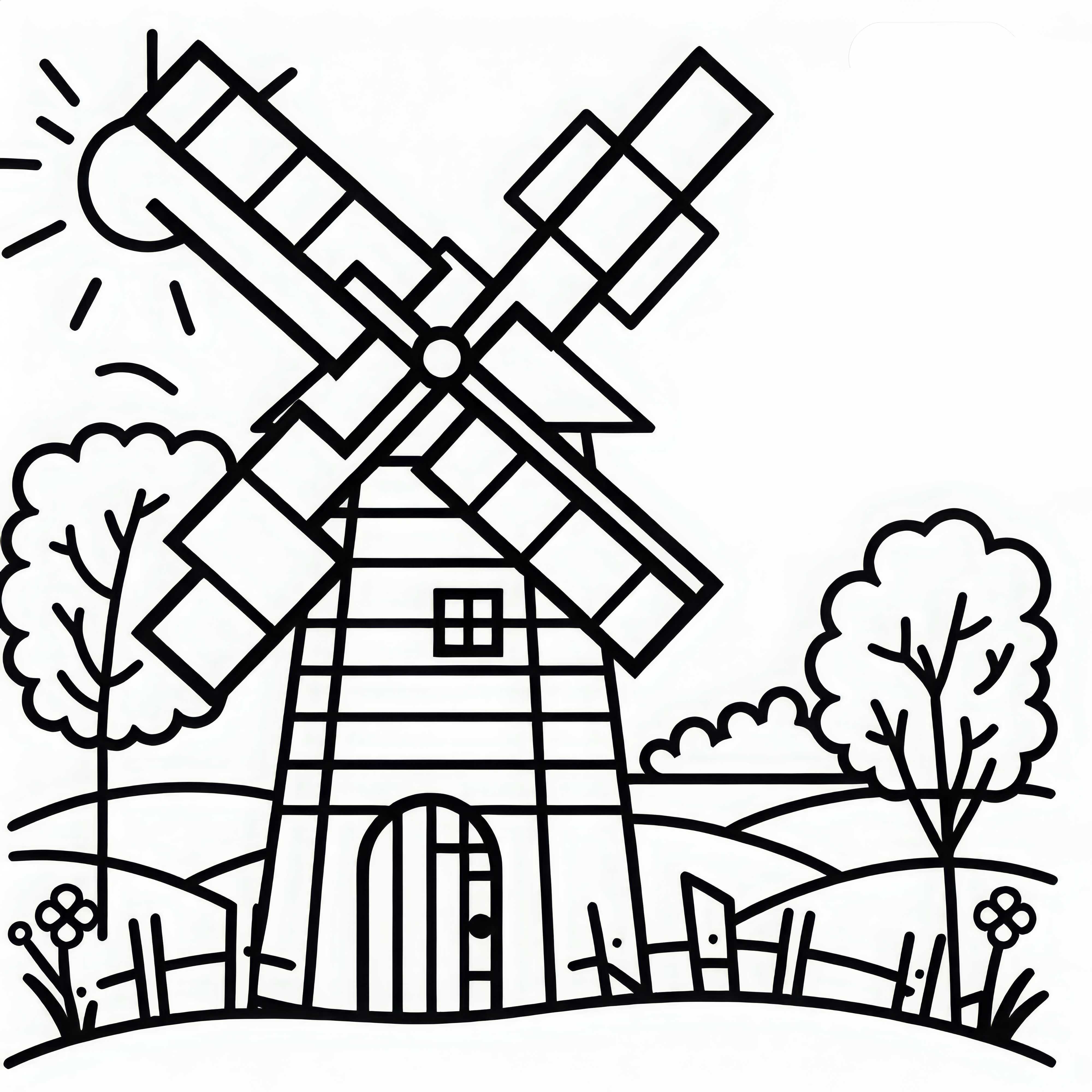 Desenho para colorir de um moinho de vento para download gratuito Desenho para colorir de um moinho de vento para download gratuito