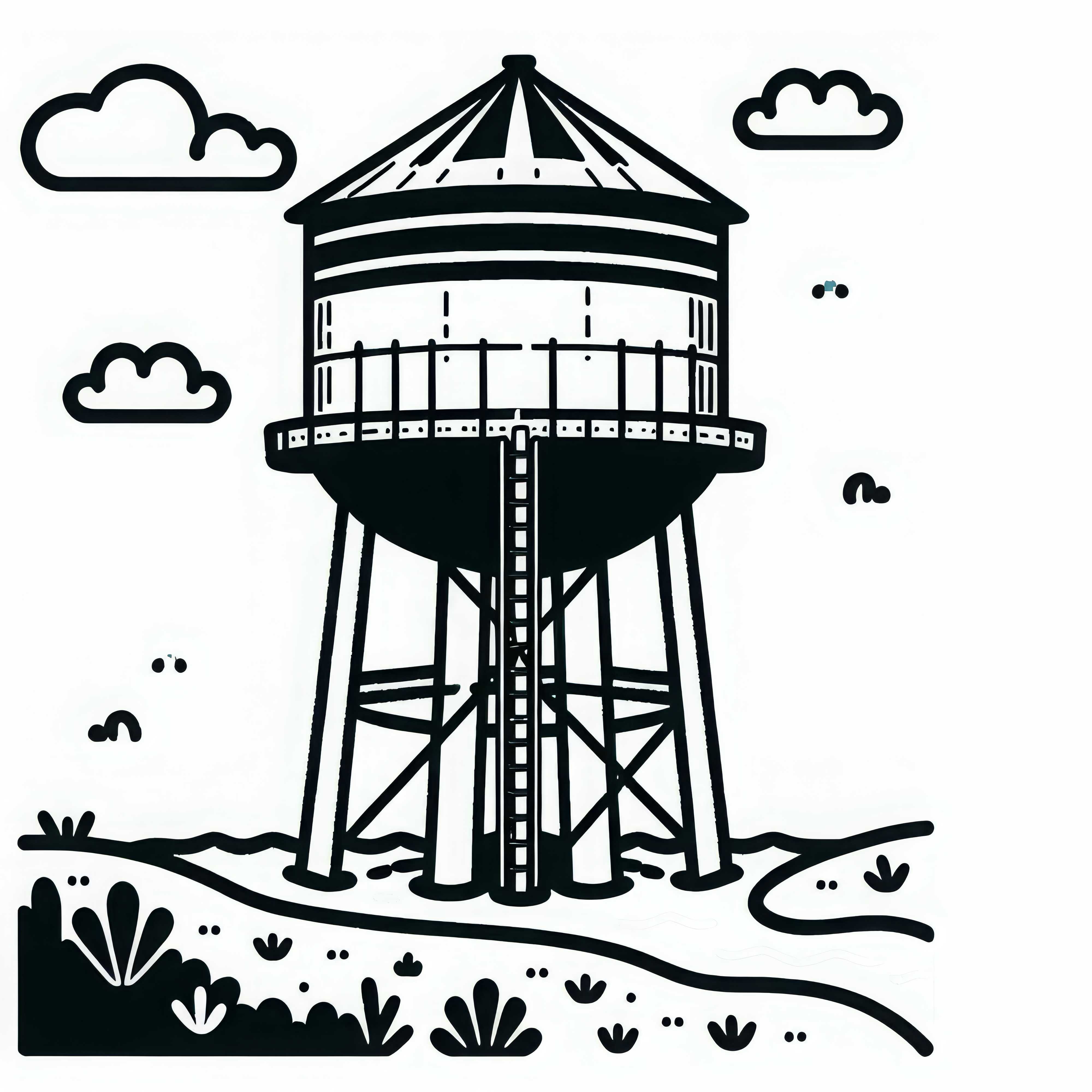 Desenho para colorir de torre de água grátis Desenho do castelo de água para colorir grátis