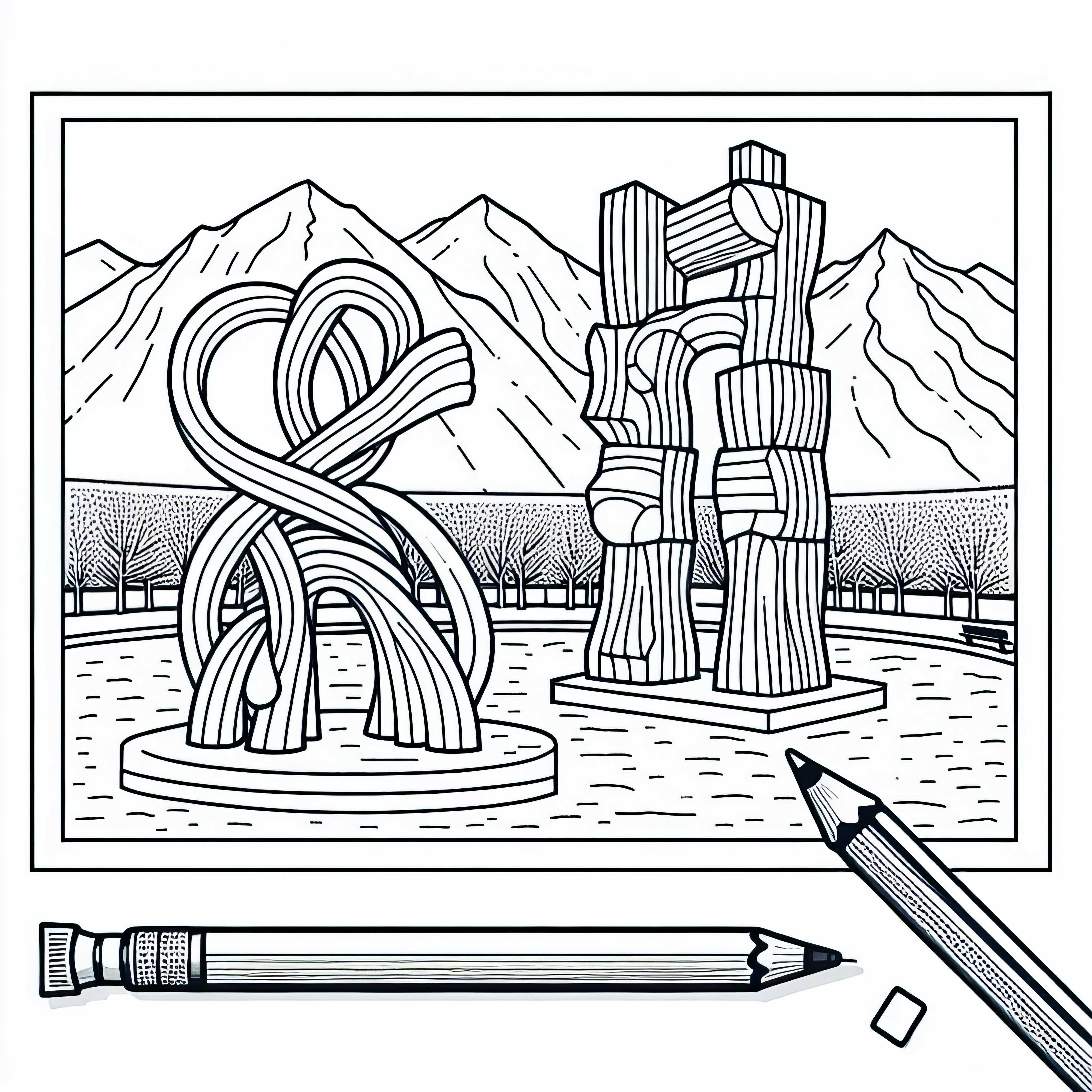 Parque de esculturas modelo para colorir gratuito