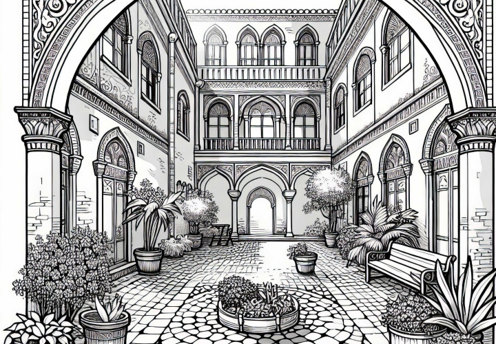 Desenho para colorir do pátio interior grátis