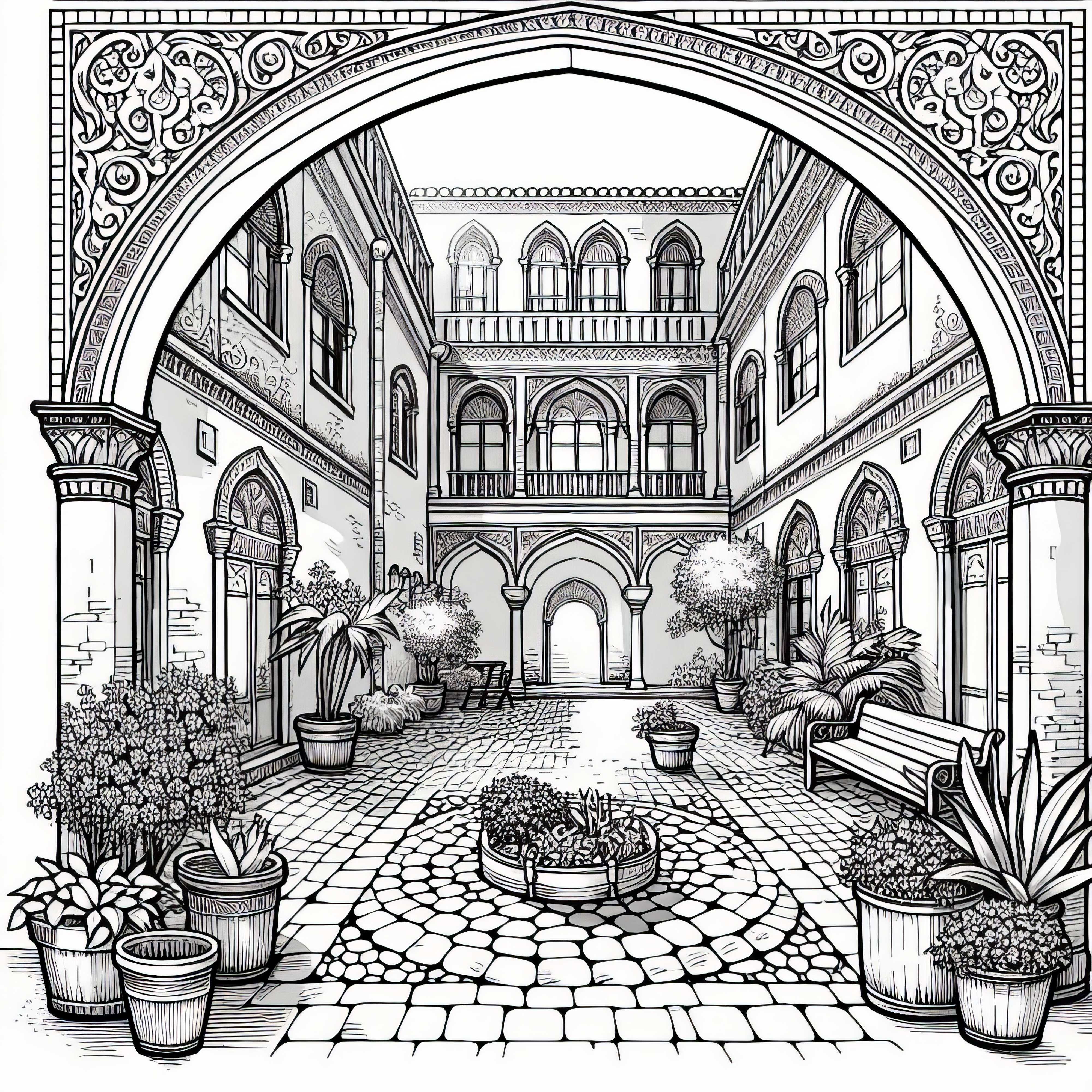 Imagem para colorir do pátio interno grátis Desenho para colorir do pátio grátis