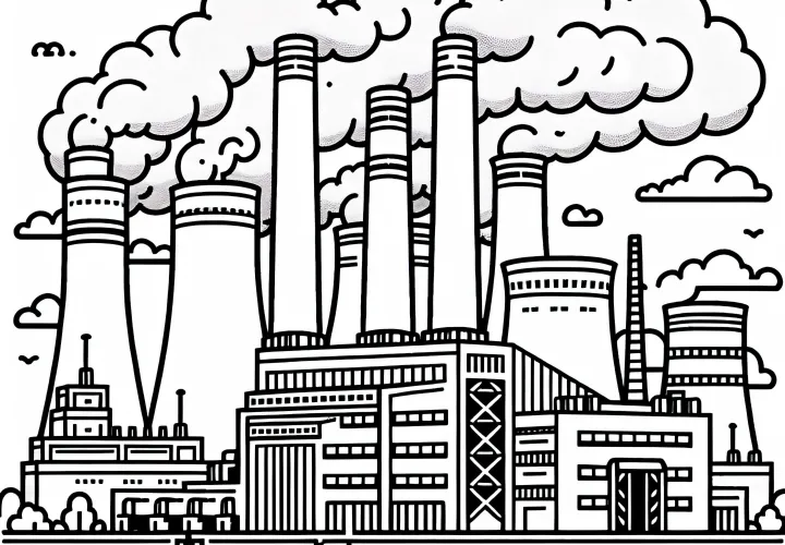 Бесплатная раскраска угольной электростанции для скачивания