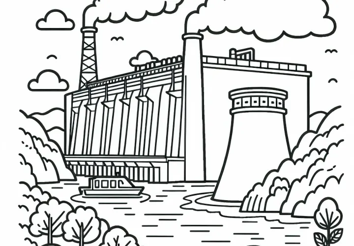 Бесплатное скачивание раскраски гидроэлектростанции
