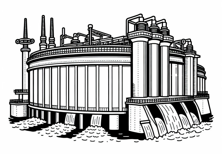 Modèle de coloriage de centrale de pompage gratuit