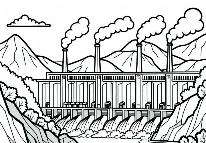 Бесплатная раскраска водоёмной электростанции для скачивания