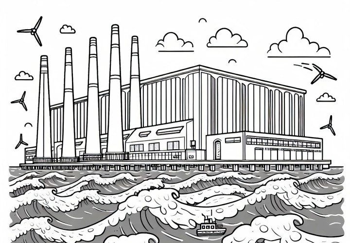 Dessin à colorier de centrale marémotrice gratuit