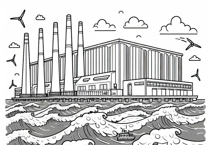 Бесплатная раскраска приливной электростанции
