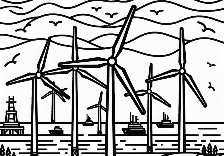 Modèle de dessin de parc éolien offshore gratuit