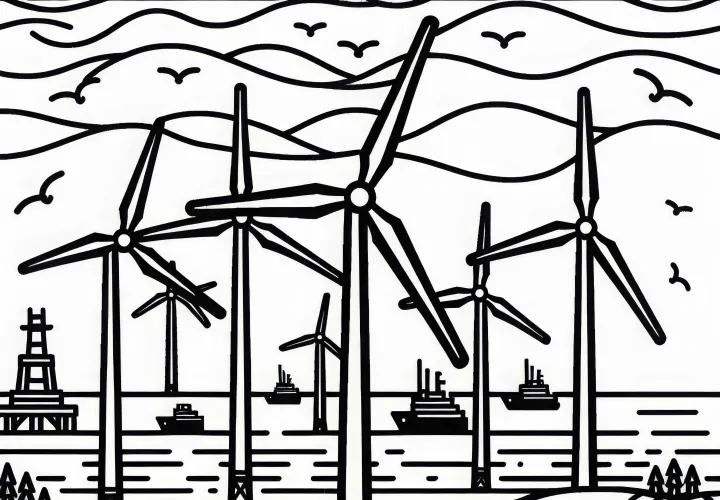 Бесплатный шаблон для раскрашивания офшорной ветровой электростанции