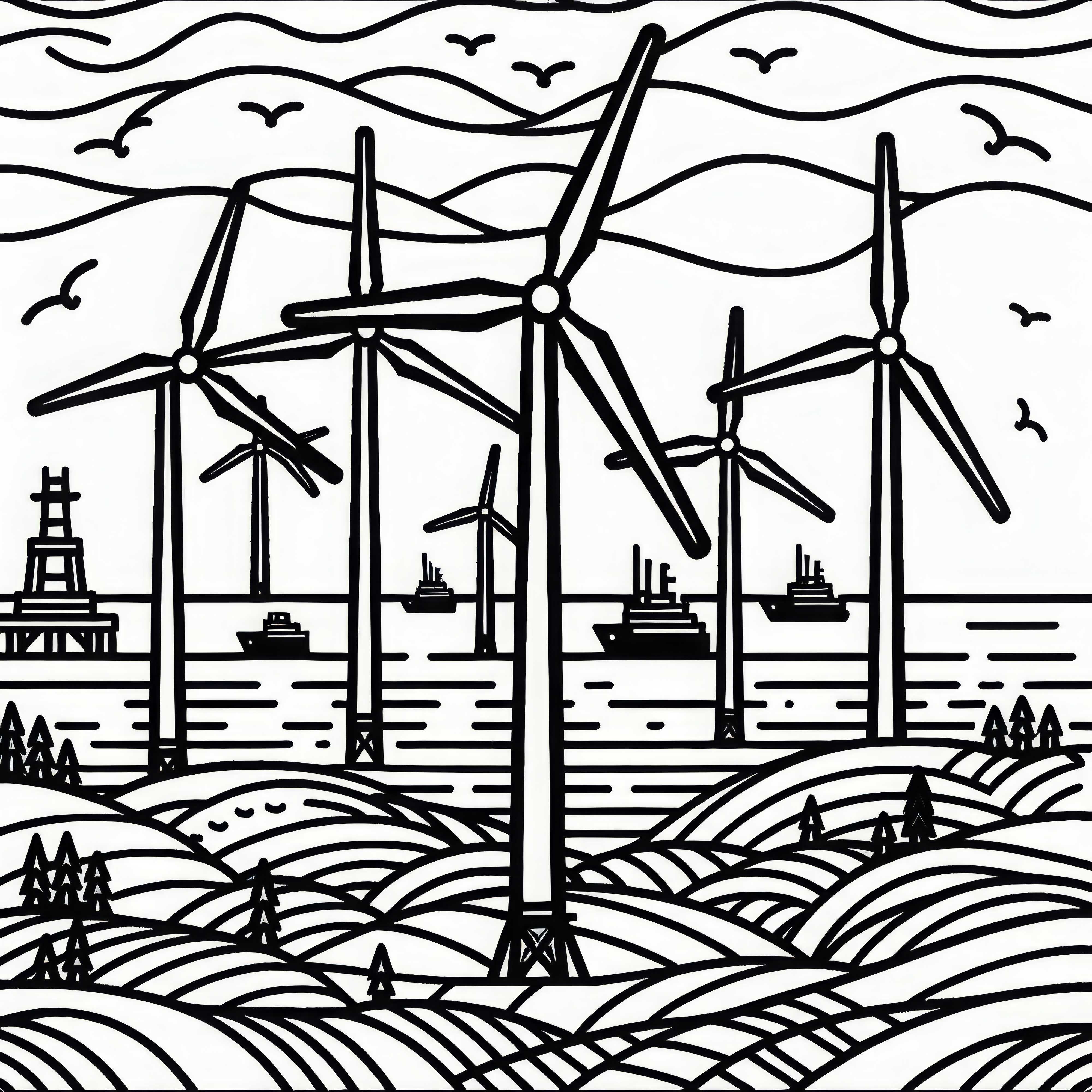 Modèle de coloriage de parc éolien offshore gratuit Template de parc éolien offshore gratuit