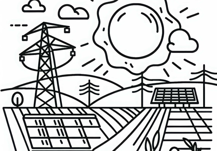 Modèle de coloriage de centrale solaire gratuit