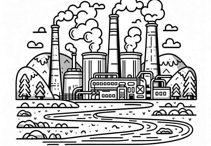 Dessin à colorier de centrale géothermique gratuit