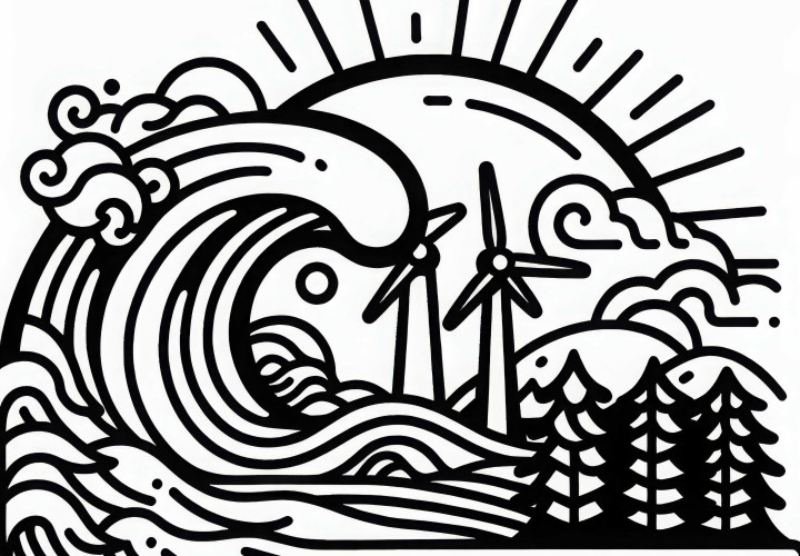 Modèle de coloriage de centrale marémotrice gratuit