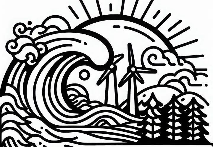 Бесплатная раскраска ветряной электростанции