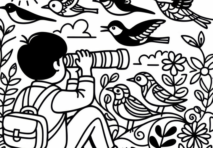 Putnu novērošanas krāsojamā veidne tavām āra hobijam – Lejupielādē bez maksas