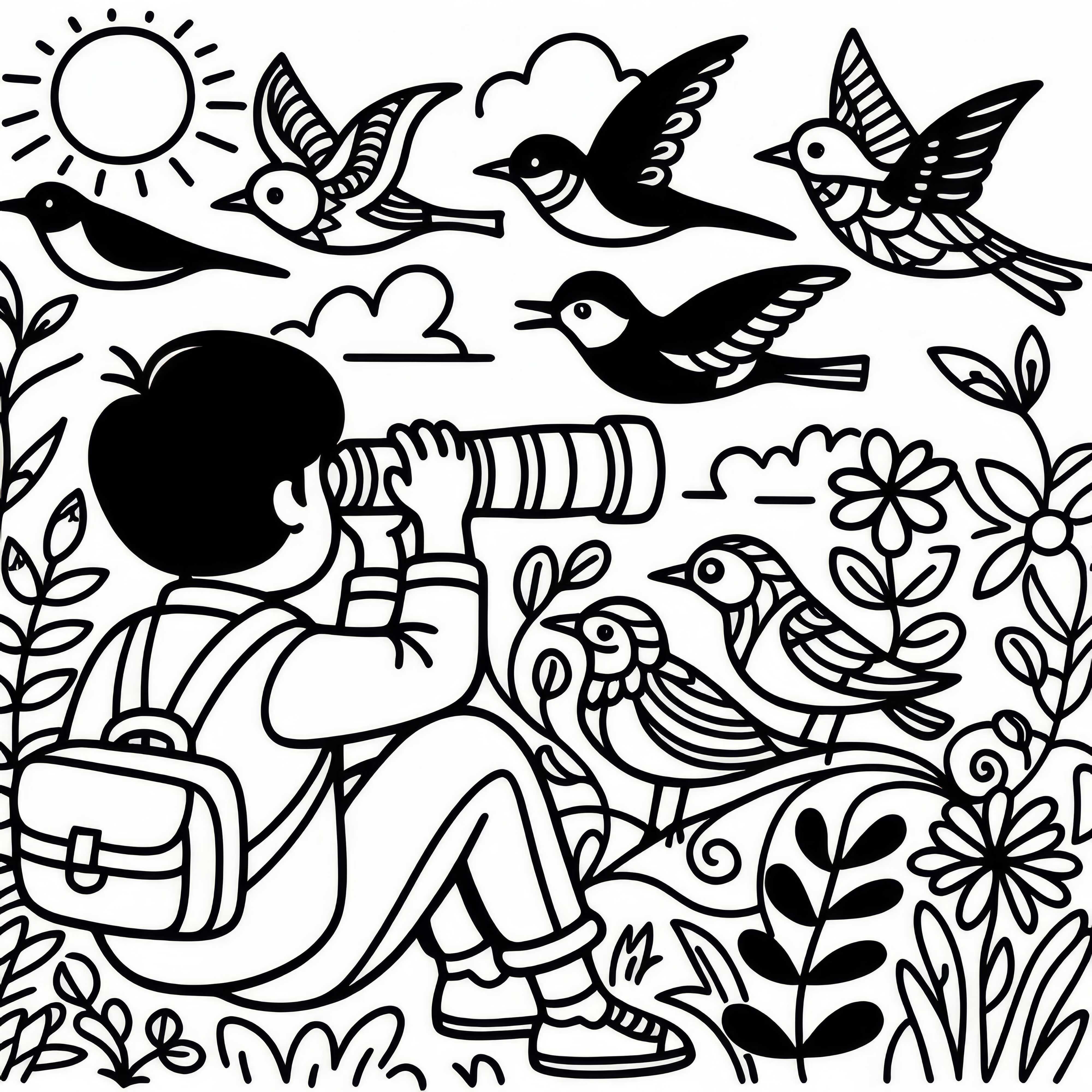 Putnu novērošanas krāsojamā lapa tavām ārā pavadītajām hobijām – Bezmaksas lejupielāde