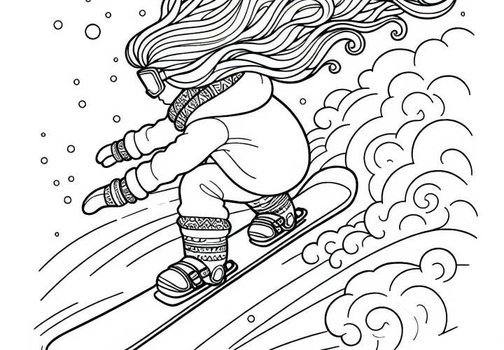 Sniega dēļu krāsojamā bilde tavām brīvā laika nodarbēm lejupielādējama bez maksas