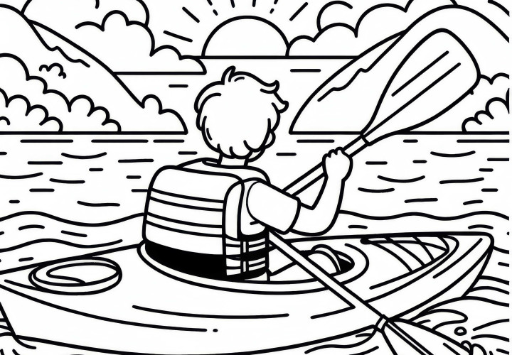 Kajakā sēdēšana krāsojamā lapa - Bezmaksas hobija attēls izkrāsošanai
