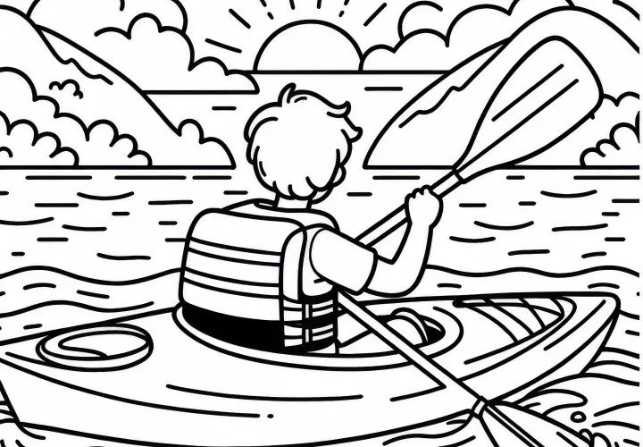 Kajakā sēdēšana krāsojamā lapa - Bezmaksas hobija attēls izkrāsošanai