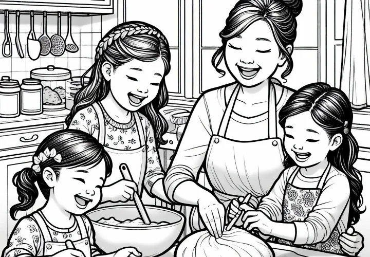 Ģimene cepšanā – Krāsojamā bilde tavai kulinārijas aizraušanās bez maksas