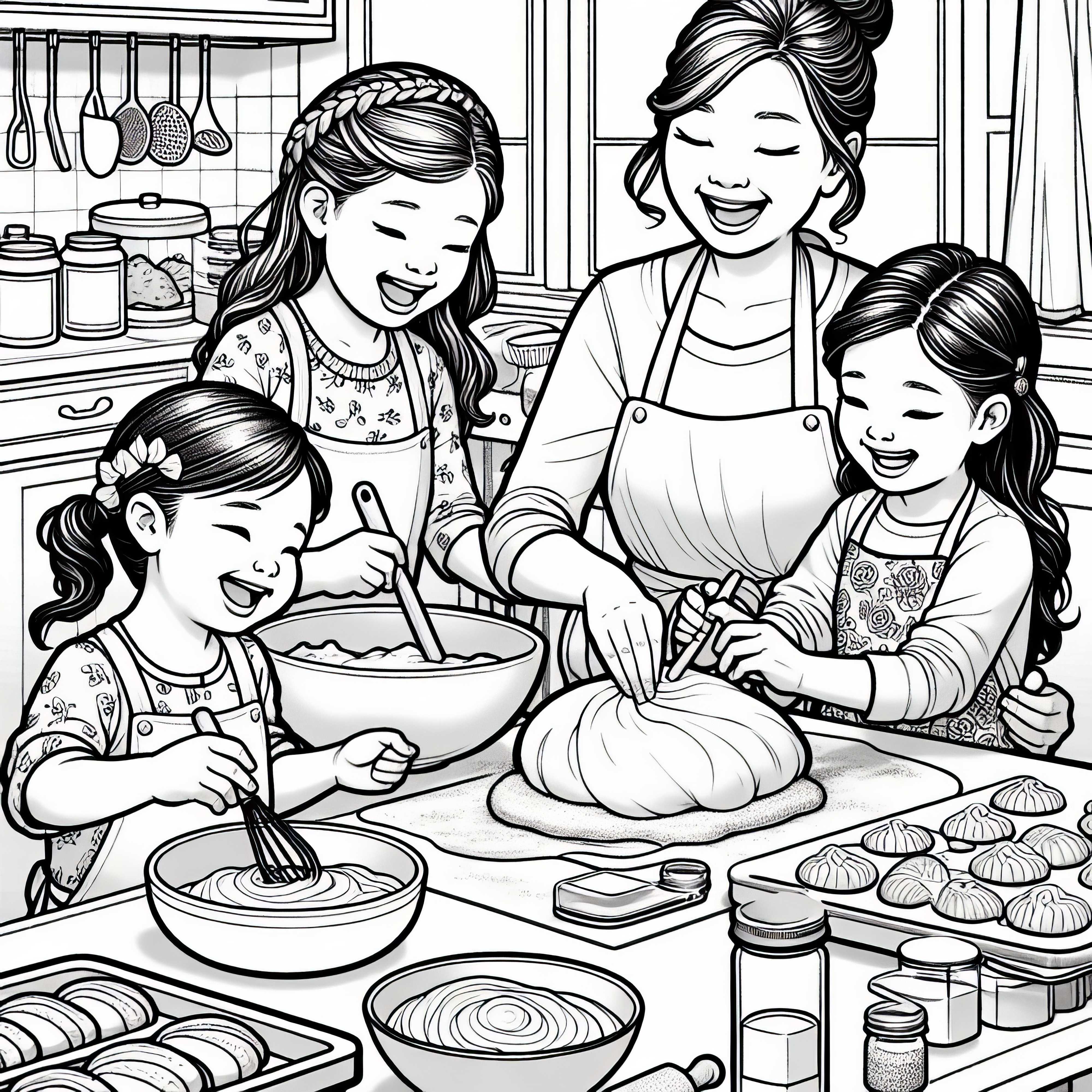 Ģimene cepšanas procesā – Krāsojami attēli tavai kulinārijas hobijai bez maksas