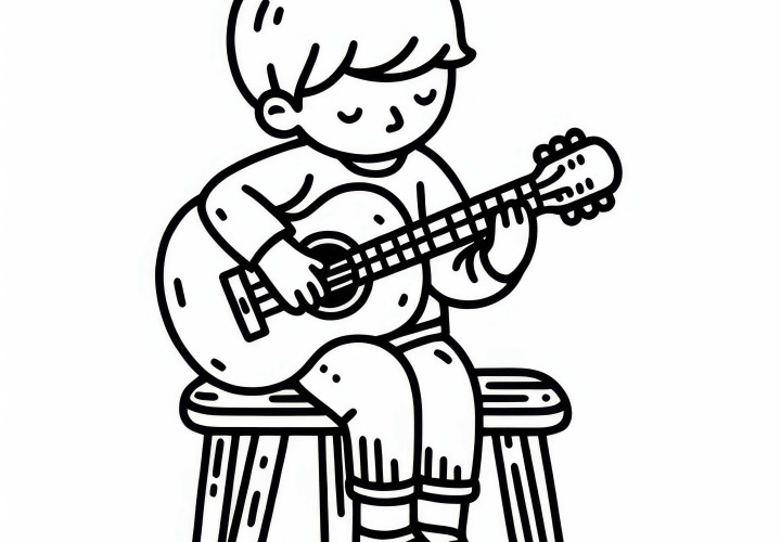 Dibujo para colorear de tocar la guitarra para tu hobby - descarga gratuita