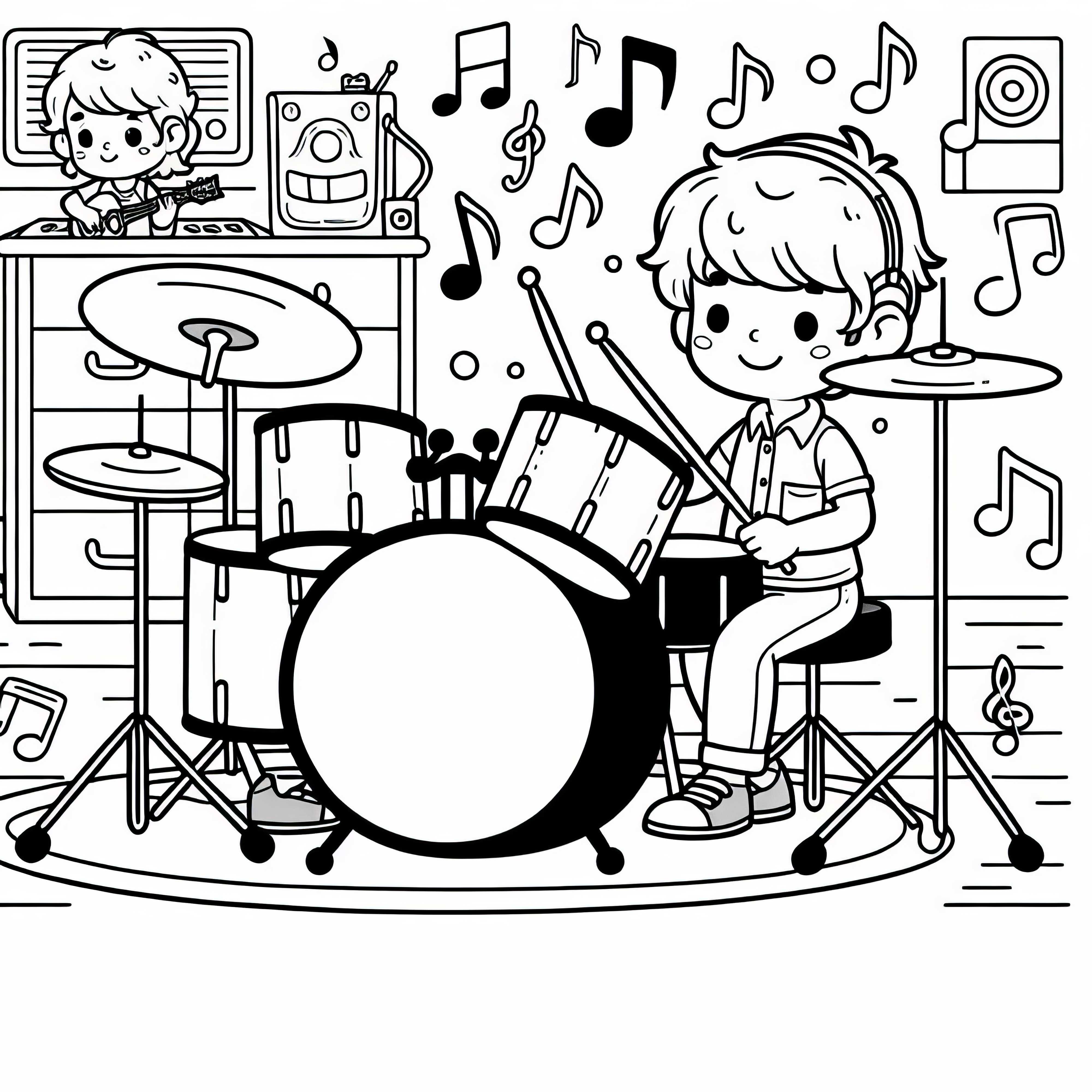 Tocar la batería: Plantilla para colorear para tu hobby musical gratis