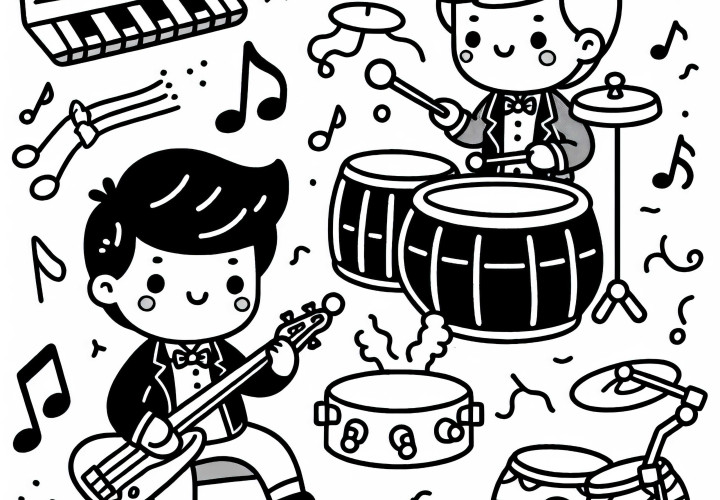Tocar en una banda – Dibujo para colorear para tu pasatiempo gratis