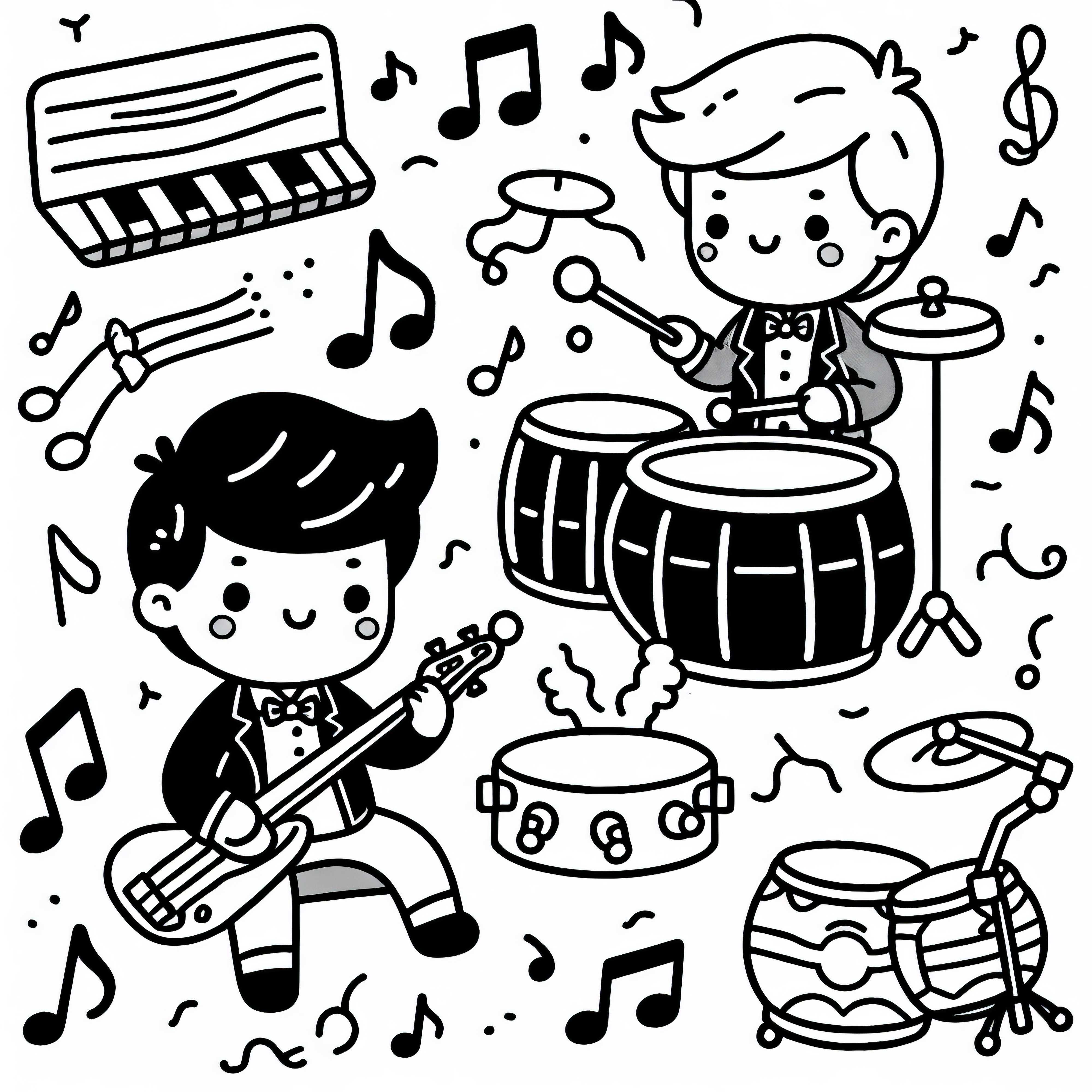 Tocar en una banda - Imagen para colorear para tu pasatiempo gratis Tocar en una banda - Dibujo para colorear para tu hobby gratis