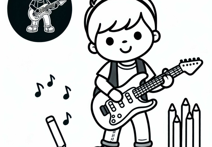 Dibujo para colorear de tocar la guitarra eléctrica para tu pasatiempo gratis