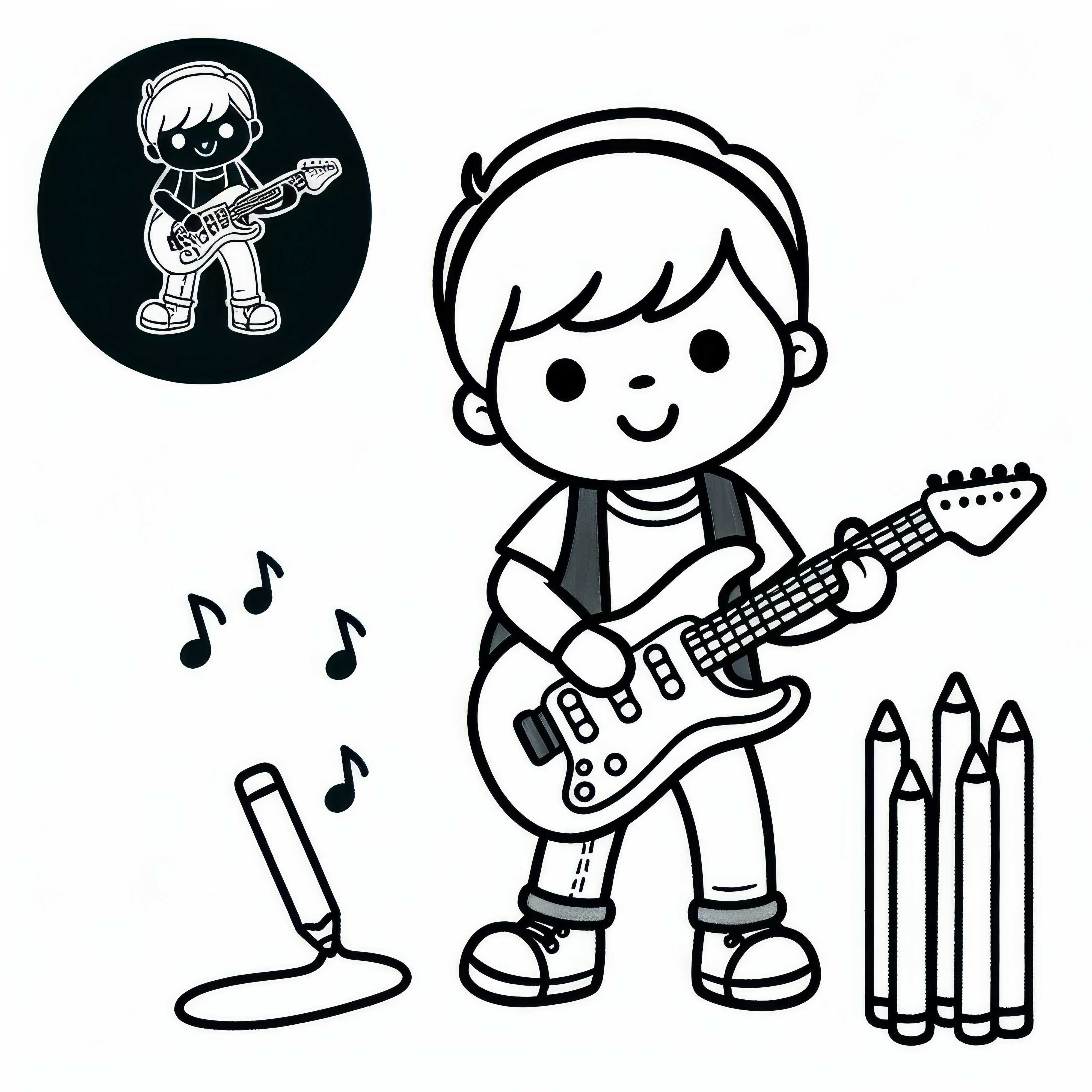 Dibujo para colorear de tocar la guitarra eléctrica para tu pasatiempo gratis
