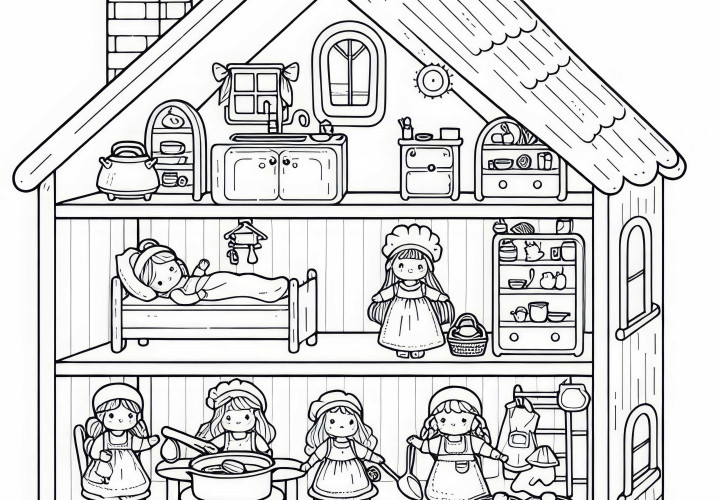 Бесплатная раскраска домика для кукол