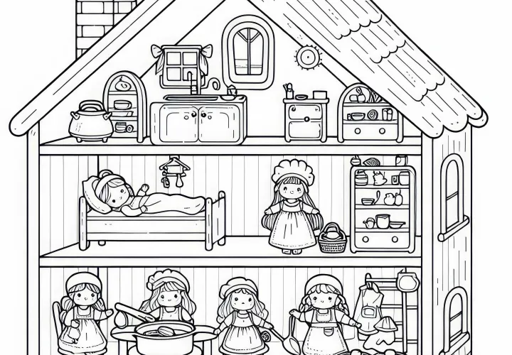 Бесплатная раскраска домика для кукол