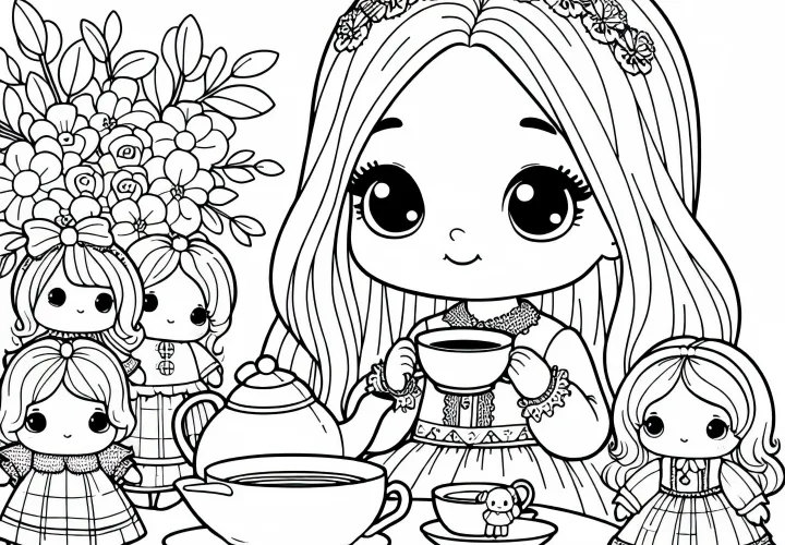 Ребенок играет с куклами и маленькими чайными чашками – Уютный чаепитие