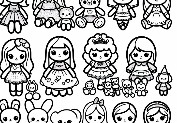 Несколько кукол – бесплатная раскраска