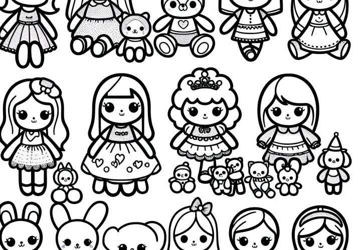Несколько кукол – бесплатная раскраска