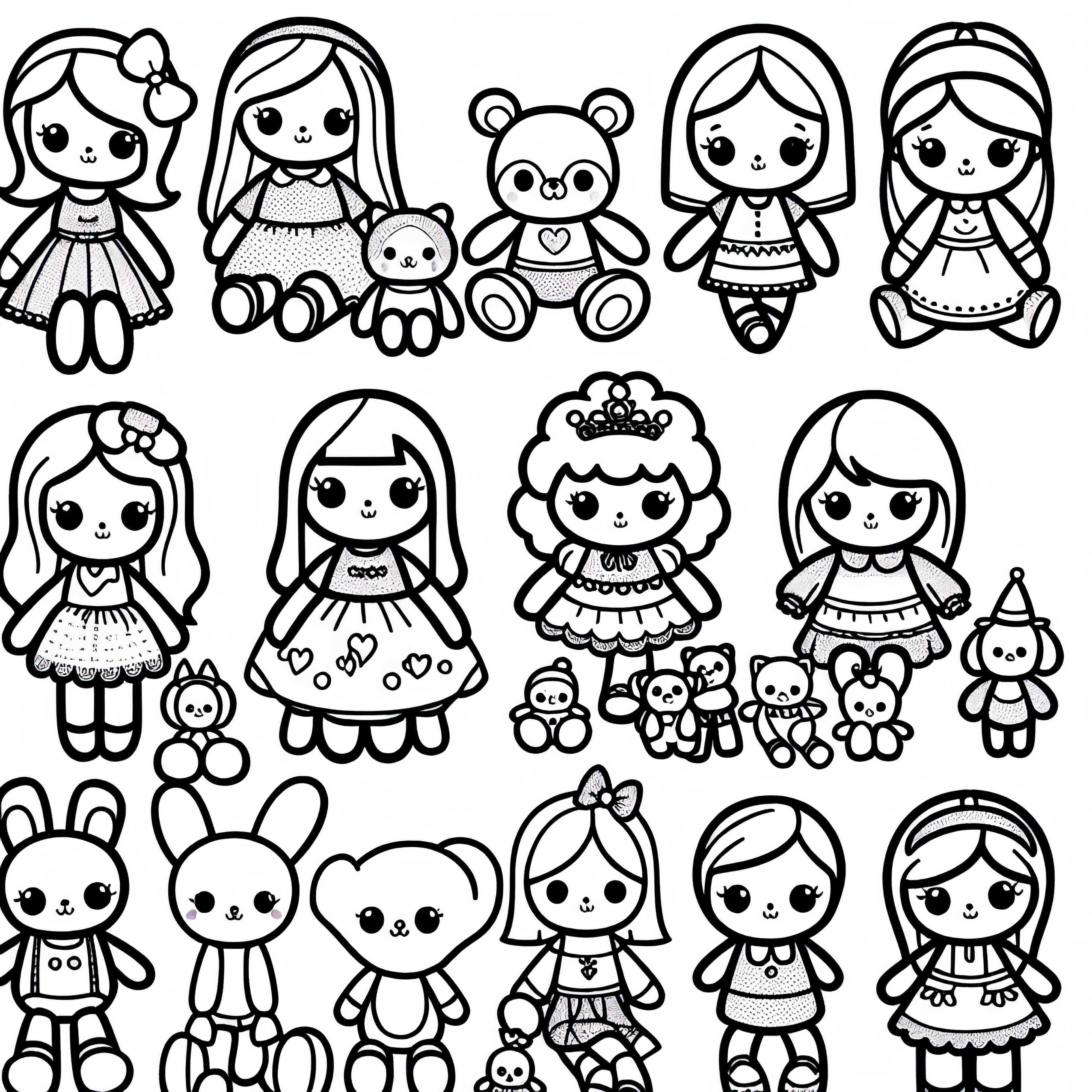 Несколько кукол – Раскраска бесплатно Несколько кукол – бесплатная раскраска