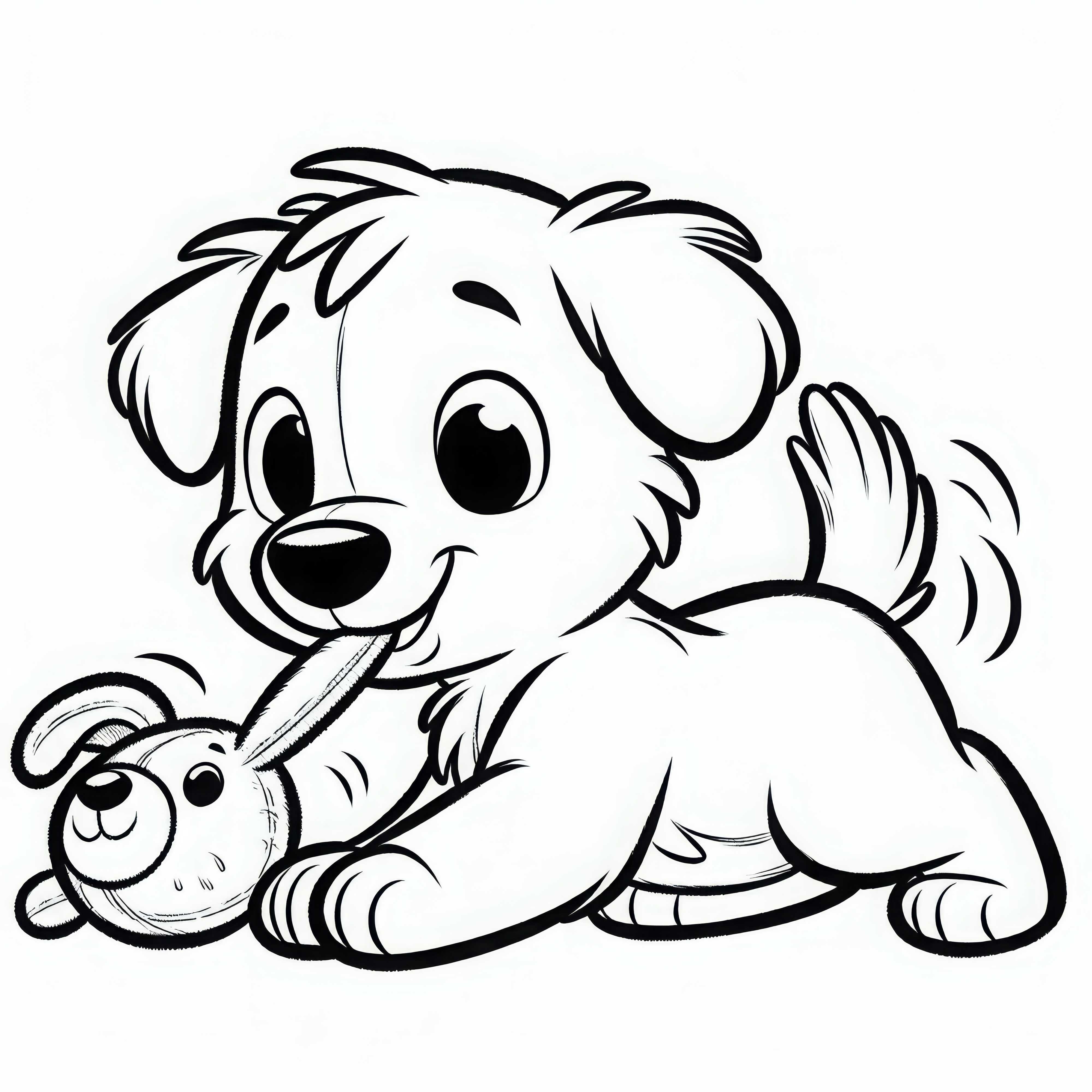 Dog playfully pulls stuffed animal by the ear – Free coloring page