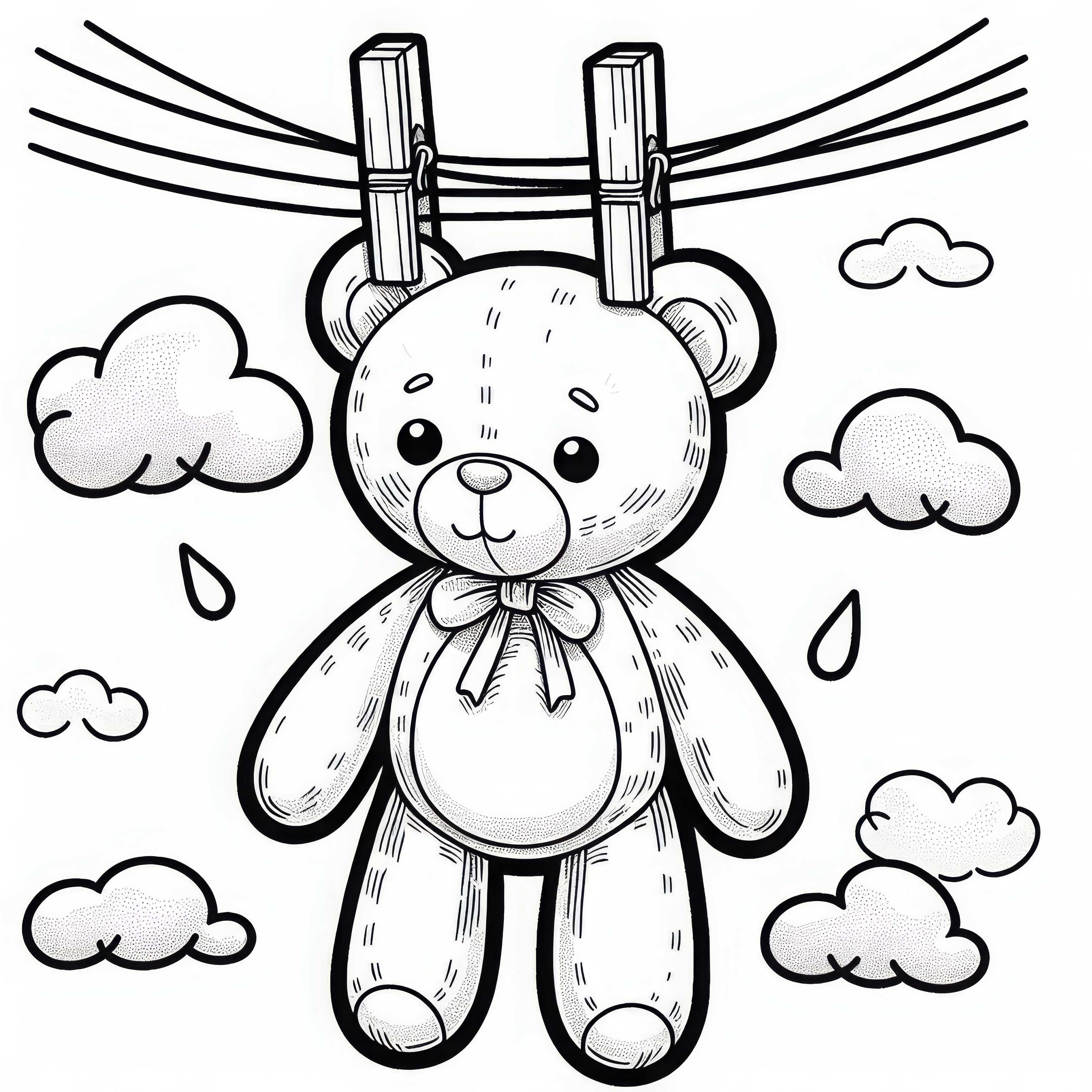 Stuffed animal hanging freshly washed on a clothesline – Free coloring page Stuffed animal hanging freshly washed on a clothesline – Free coloring page