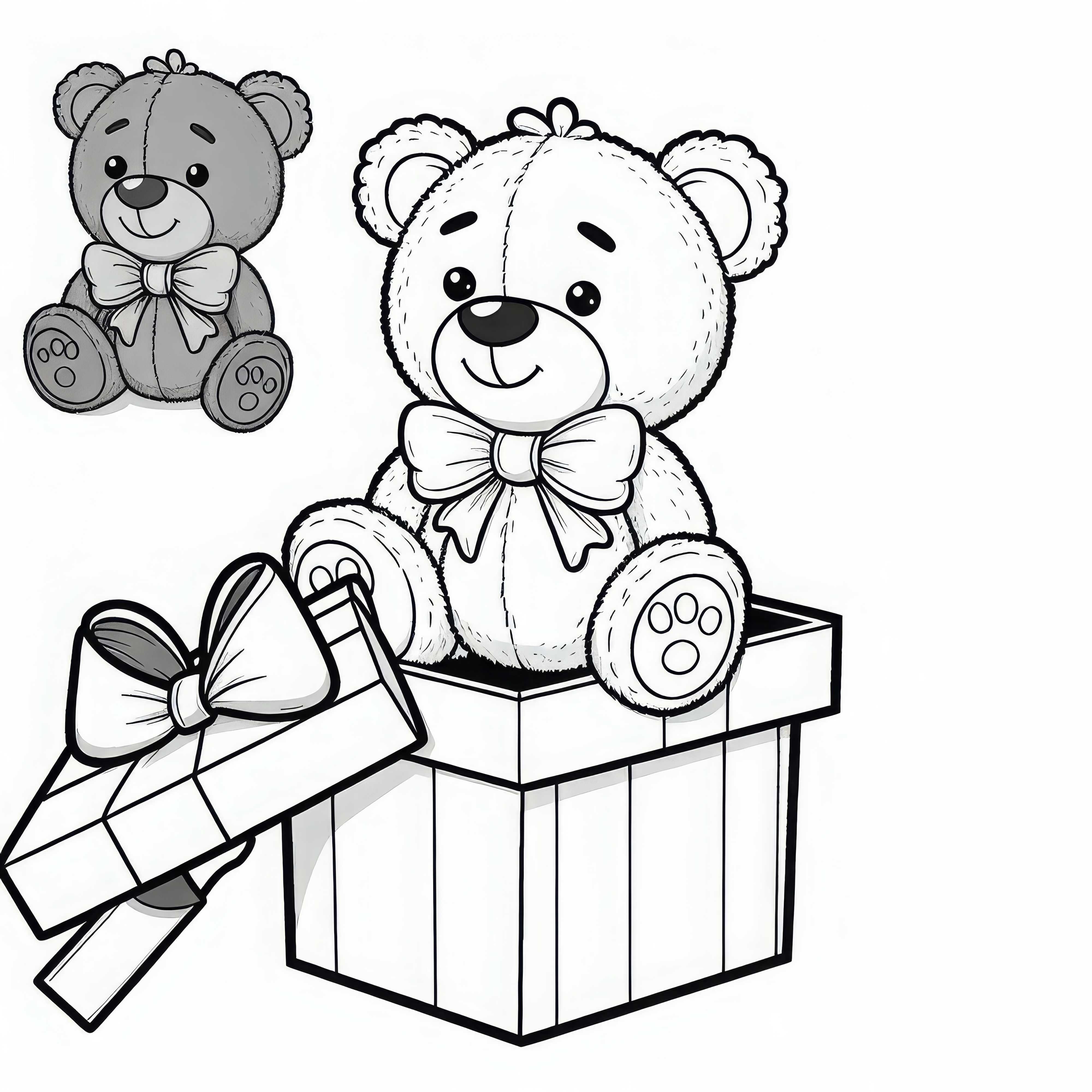 Cuddly bear sits smiling on gift box - Free coloring page Cuddly bear sits smiling on a gift box - Free coloring page