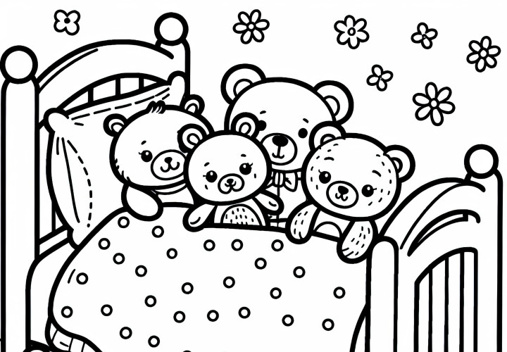Stuffed animals in bed – Free coloring page