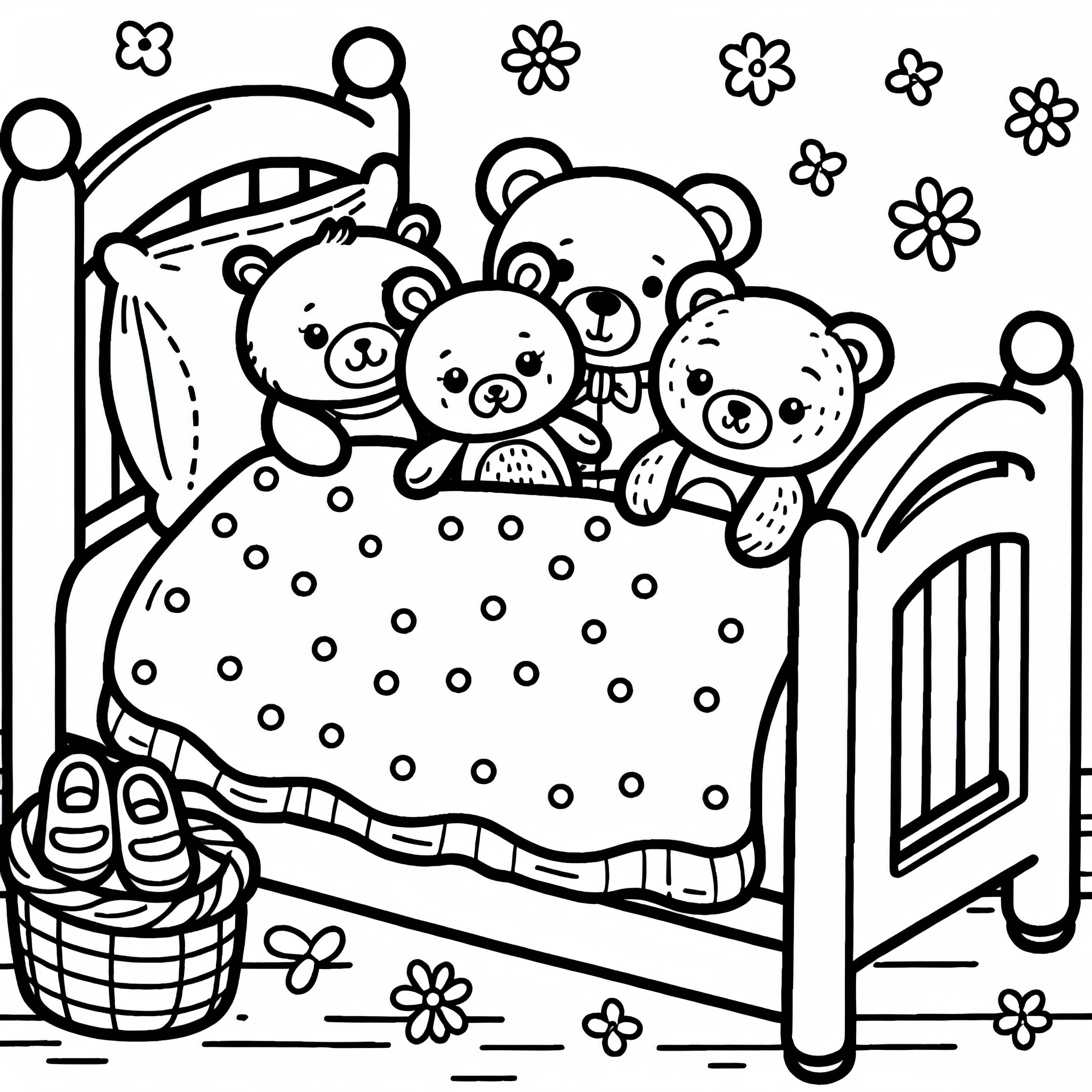 Stuffed animals in bed - Free coloring page Stuffed animals in bed – Free coloring page