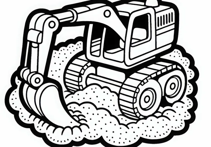 Игрушечный экскаватор поднимает песок – бесплатный раскраска